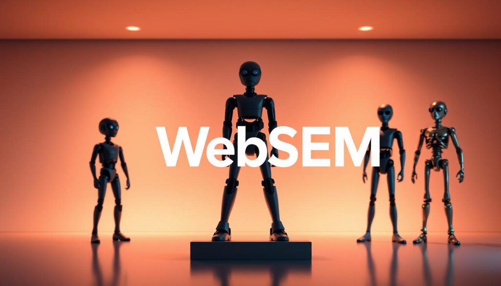 A high-quality, photorealistic comparison of the leading AI assistants for SEO and content creation, set against a sleek, minimalist backdrop. In the foreground, the WebSEM brand logo stands out prominently, framed by the silhouettes of the AI models - ChatGPT, Microsoft Copilot, Claude and Gemini. The scene is illuminated by warm, directional lighting, casting subtle shadows and highlights that accentuate the technological sophistication of the AI tools. The overall mood is one of professionalism, innovation and cutting-edge capabilities, reflecting the article's focus on the real-world business value offered by these AI solutions. A high-quality, photorealistic comparison of the leading AI assistants for SEO and content creation, set against a sleek, minimalist backdrop. In the foreground, the WebSEM brand logo stands out prominently, framed by the silhouettes of the AI models - ChatGPT, Microsoft Copilot, Claude and Gemini. The scene is illuminated by warm, directional lighting, casting subtle shadows and highlights that accentuate the technological sophistication of the AI tools. The overall mood is one of professionalism, innovation and cutting-edge capabilities, reflecting the article's focus on the real-world business value offered by these AI solutions.