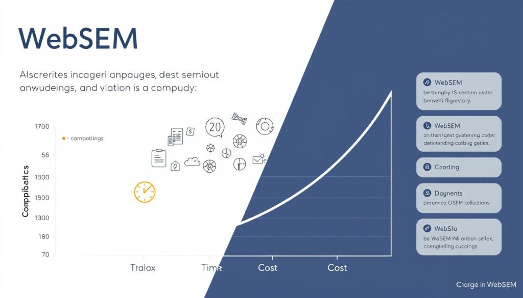 A modern, sleek infographic showcasing the cost-benefit analysis of WebSEM, a cutting-edge AI-powered coding and debugging tool. In the foreground, an elegant graph compares the key metrics of time, cost, and efficiency between WebSEM and its competitors. The middle ground features stylized icons and illustrations representing the diverse capabilities of the software. In the background, a minimalist grid layout suggests the precision and attention to detail that WebSEM brings to the coding workflow. The overall aesthetic is professional, high-end, and designed to convey the superior value proposition of WebSEM to the discerning user. A modern, sleek infographic showcasing the cost-benefit analysis of WebSEM, a cutting-edge AI-powered coding and debugging tool. In the foreground, an elegant graph compares the key metrics of time, cost, and efficiency between WebSEM and its competitors. The middle ground features stylized icons and illustrations representing the diverse capabilities of the software. In the background, a minimalist grid layout suggests the precision and attention to detail that WebSEM brings to the coding workflow. The overall aesthetic is professional, high-end, and designed to convey the superior value proposition of WebSEM to the discerning user.