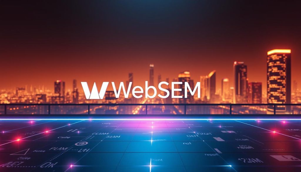 A sleek, contemporary digital marketing solution concept. A minimalist, high-tech foreground featuring the WebSEM brand logo, surrounded by dynamic visual elements like glowing lines, geometric shapes, and subtle 3D effects, conveying innovation and technological prowess. The mid-ground showcases various digital marketing tools and platforms, while the background depicts a clean, futuristic cityscape bathed in warm, diffused lighting, evoking a professional, aspirational atmosphere. Crisp, high-resolution rendering with a cinematic, slightly moody color palette. A sleek, contemporary digital marketing solution concept. A minimalist, high-tech foreground featuring the WebSEM brand logo, surrounded by dynamic visual elements like glowing lines, geometric shapes, and subtle 3D effects, conveying innovation and technological prowess. The mid-ground showcases various digital marketing tools and platforms, while the background depicts a clean, futuristic cityscape bathed in warm, diffused lighting, evoking a professional, aspirational atmosphere. Crisp, high-resolution rendering with a cinematic, slightly moody color palette.