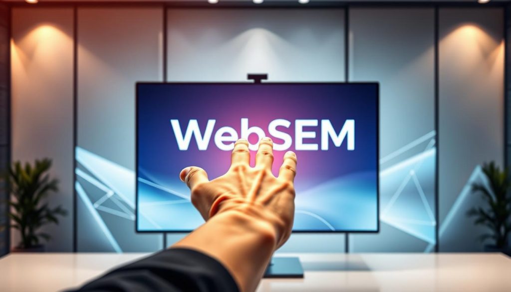 A sleek, modern office setting with a large computer monitor displaying the WebSEM logo. In the foreground, a hand reaches towards the screen, symbolizing the capabilities of the Claude AI system for SEO optimization and digital marketing. The background features subtle geometric patterns and a soft, warm lighting that creates a professional, high-end atmosphere. The image conveys the power and precision of Claude AI's tools for enhancing online visibility and driving business growth. A sleek, modern office setting with a large computer monitor displaying the WebSEM logo. In the foreground, a hand reaches towards the screen, symbolizing the capabilities of the Claude AI system for SEO optimization and digital marketing. The background features subtle geometric patterns and a soft, warm lighting that creates a professional, high-end atmosphere. The image conveys the power and precision of Claude AI's tools for enhancing online visibility and driving business growth.