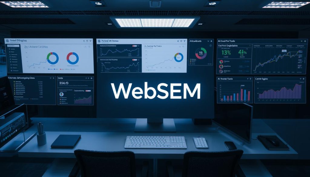 A sophisticated aerial view of a modern, sleek technology interface, with the WebSEM logo prominently displayed. The interface showcases various AI-powered analytics dashboards and optimization tools for automating Google Ads campaigns. Soft, diffused lighting creates a professional, high-end ambiance, while carefully composed elements in the foreground, middle ground, and background layers provide depth and visual interest. The overall mood is one of efficiency, precision, and cutting-edge innovation. A sophisticated aerial view of a modern, sleek technology interface, with the WebSEM logo prominently displayed. The interface showcases various AI-powered analytics dashboards and optimization tools for automating Google Ads campaigns. Soft, diffused lighting creates a professional, high-end ambiance, while carefully composed elements in the foreground, middle ground, and background layers provide depth and visual interest. The overall mood is one of efficiency, precision, and cutting-edge innovation.